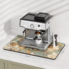 Rnivvi Coffee Mat, 12" x 19" Cute Coffee Bar Mats for Espresso Machine Station Accessories and Organizer, Hide Stain Rubber Backed Absorbent Dish Drying Pad for Kitchen Counter, Retro Flower