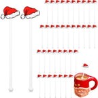 30 Pcs Christmas Drink Stirrers Xmas Stir Stick Holiday Coffee Swizzle Stick Reusable Plastic Hot Cocoa Bar Chocolate Decoration Cocktail Mixer(Santa Hat,Classic Color)