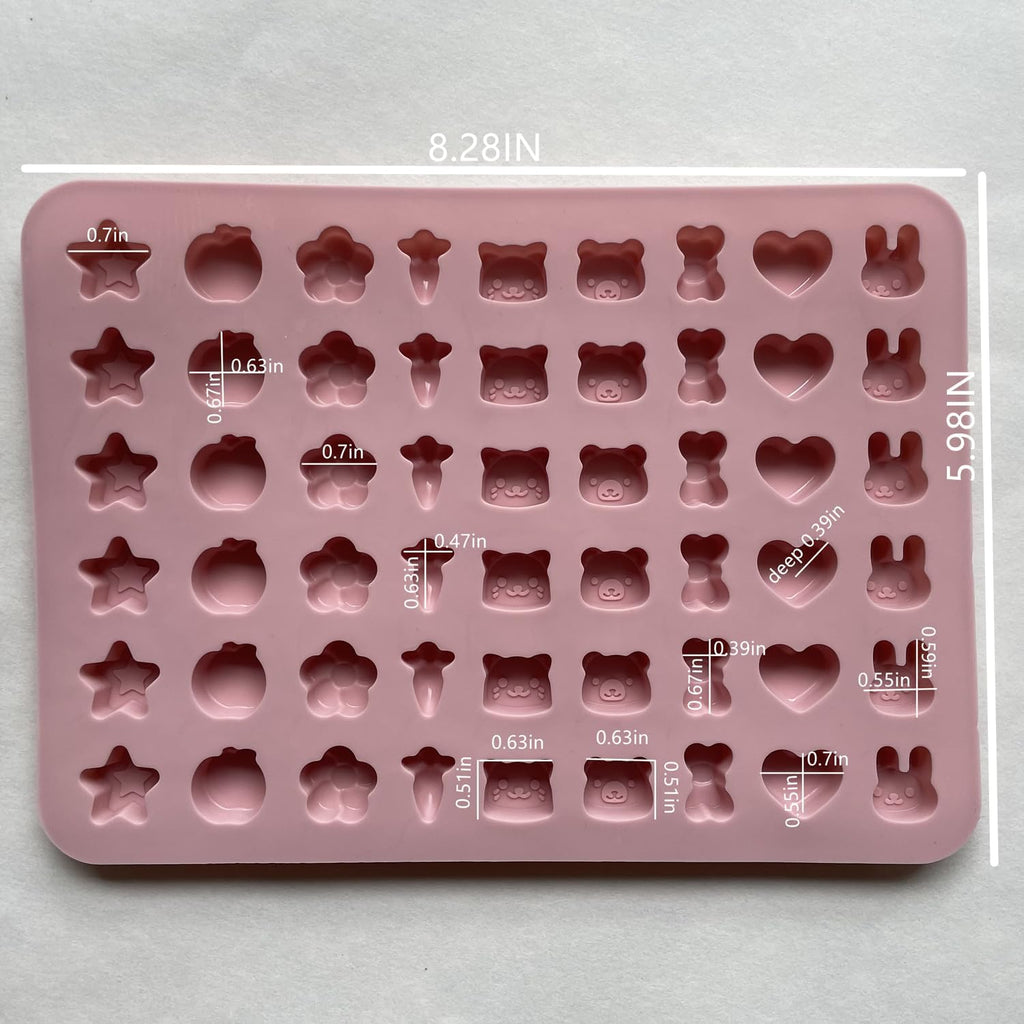 Mini Silicone Molds,120 Cups Chocolate Drops Mold,Fondant Cake Mold for Chocolate,Hard Candy,Biscuits,Cookie,Jelly,Sugarcraft,Homemade Treats and DIY Baking,2 Pack(66 Fruit & 54 Animal) Pink