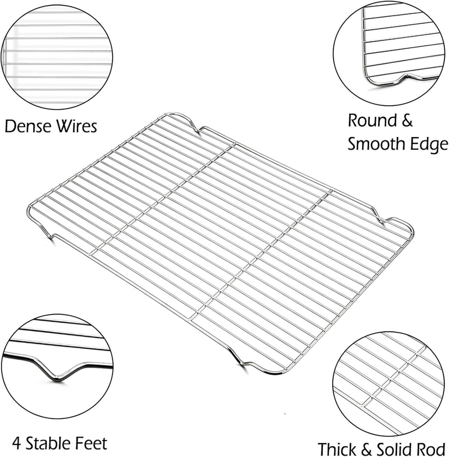P&P CHEF Cooling Baking Rack Pack of 2, Stainless Steel Cooling Racks for Cooking Baking Roasting Grilling Drying, Dense Wires & Smooth Edge, Easy to clean, Silver, 16.6" x 11.5"