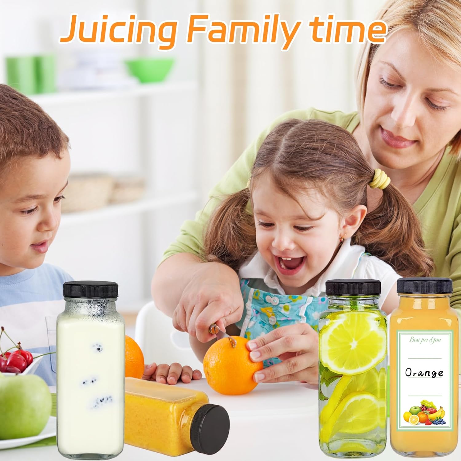 6 Pack 8oz Glass Juice Bottles with Lids, 250ml Reusable Glass Juicing Bottles, Square Drinking Jars Drink Containers with Caps for Water, Milk, Ginger, Kombucha, Beverages