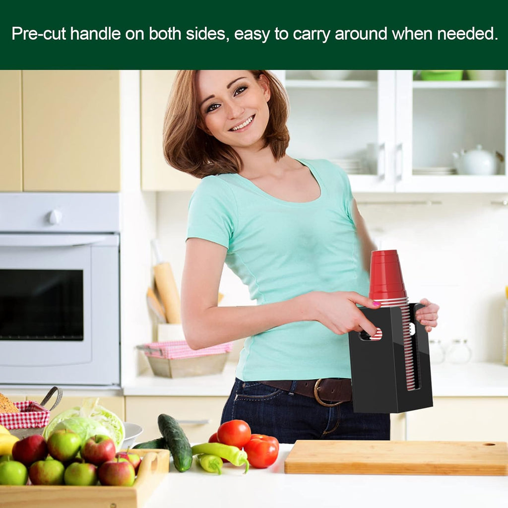 Disposable Coffee Cup Dispenser with Handles, Countertop or Wall Mount Hot/Cold Drink Cup and Lid Holder - Bathroom/Kitchen/Office Acrylic Cup Lid Storage Organizer (1 Compartment, Black)