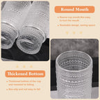 16OZ Glass Tumbler with Straw and Lid,Glass Cups with Lids and Straws,Ribbed Iced Coffee Cups Vintage Embossed Glassware for Juice Whiskey Cocktail Beer(1Pack)