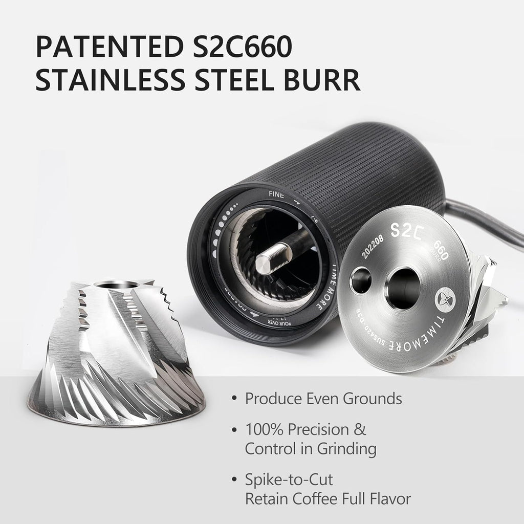 TIMEMORE Chestnut C3S Manual Coffee Grinder, Stainless Steel S2C Conical Burr Coffee Grinder, Hand Coffee Grinder, Adjustable Grind Setting for Travel/Camping/Home, Black