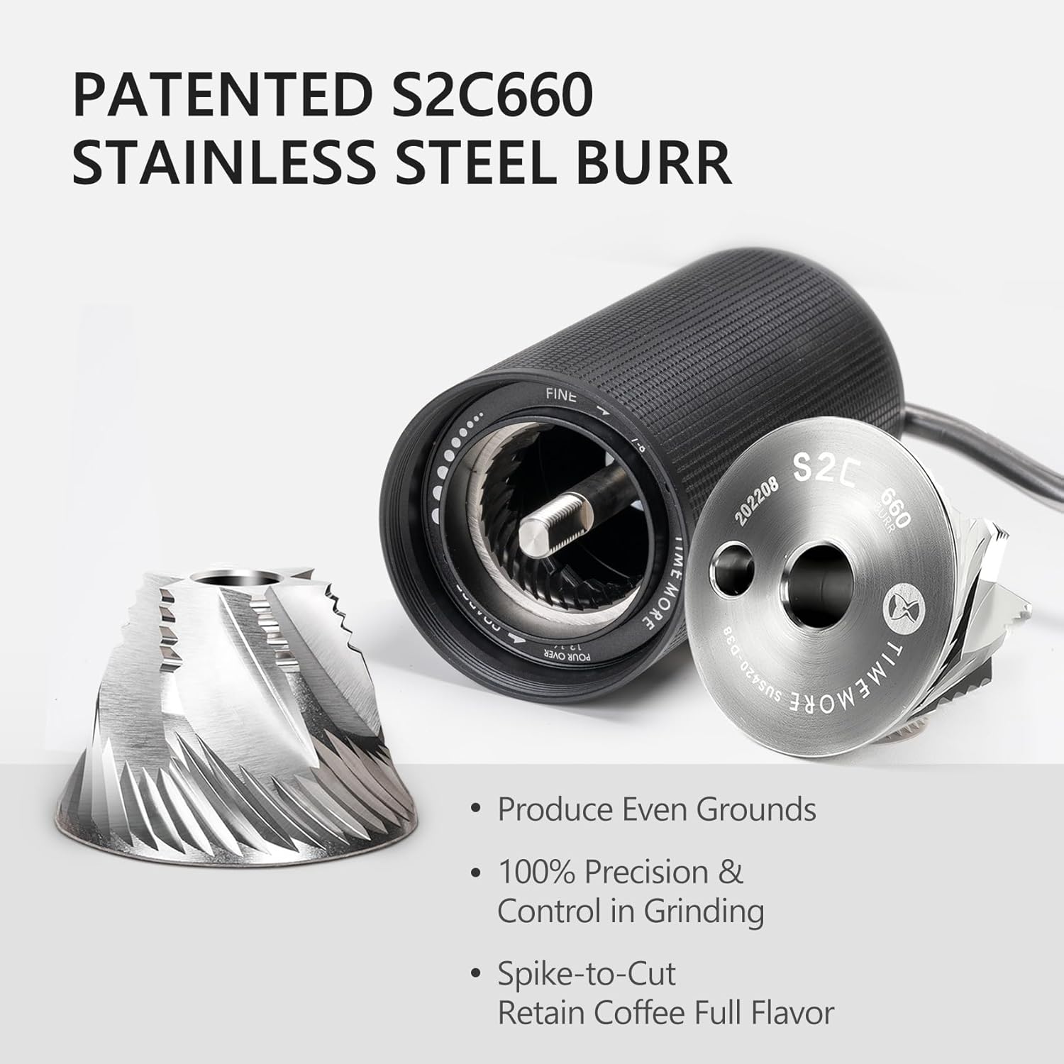 TIMEMORE Chestnut C3S Manual Coffee Grinder, Stainless Steel S2C Conical Burr Coffee Grinder, Hand Coffee Grinder, Adjustable Grind Setting for Travel/Camping/Home, Black