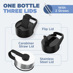 IRON °FLASK Camping & Hiking Hydration Flask with 3 Lids - Stainless Steel, Double Walled & Vacuum Insulated Water Bottle - Leak Proof & BPA Free (Midnight Black, Straw - 40 oz)