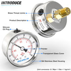 MEANLIN MEASURE -30inHG~30Psi Vacuum Gauge Stainless Steel 1/4" NPT 2" FACE DIAL Waterproof for Air Compressor HVAC Negative Pressure Hand Pump Pool Back Mount with 1/2" NPT and 3/8" NPT Hex Bushing