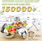 Hand Mixer Electric Mixing Bowls Set, 5 Speeds Handheld Mixer with 4 Nesting Stainless Steel Mixing Bowl, Measuring Cups Spoons 200W Kitchen Blender Whisk Beater Baking Supplies For Beginner