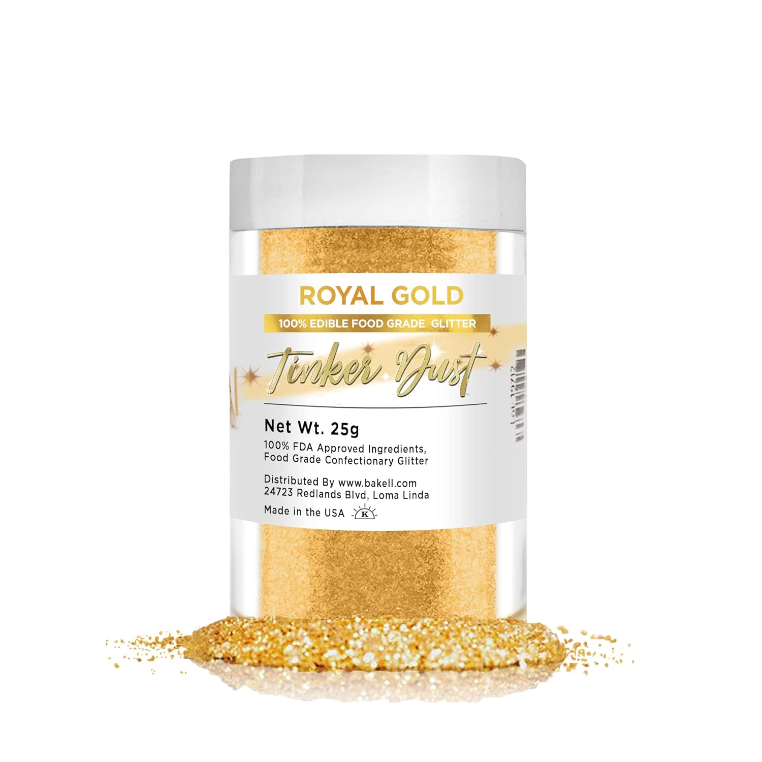 BAKELL Royal Gold Edible Glitter, 25 Grams | TINKER DUST Edible Glitter | KOSHER Certified | 100% Edible Glitter | Cakes, Cupcakes, Cake Pops, Drinks, Dessert Vegan Glitter & Dusts (25g, Royal Gold)