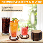Mckanti 6 Pack Wood Coasters for Drinks with Cotton Coasters Insert, Wooden Coasters with Holder for Coffee Table Decor, Absorbent Coasters for Kinds of Cups, 4.3 Inches