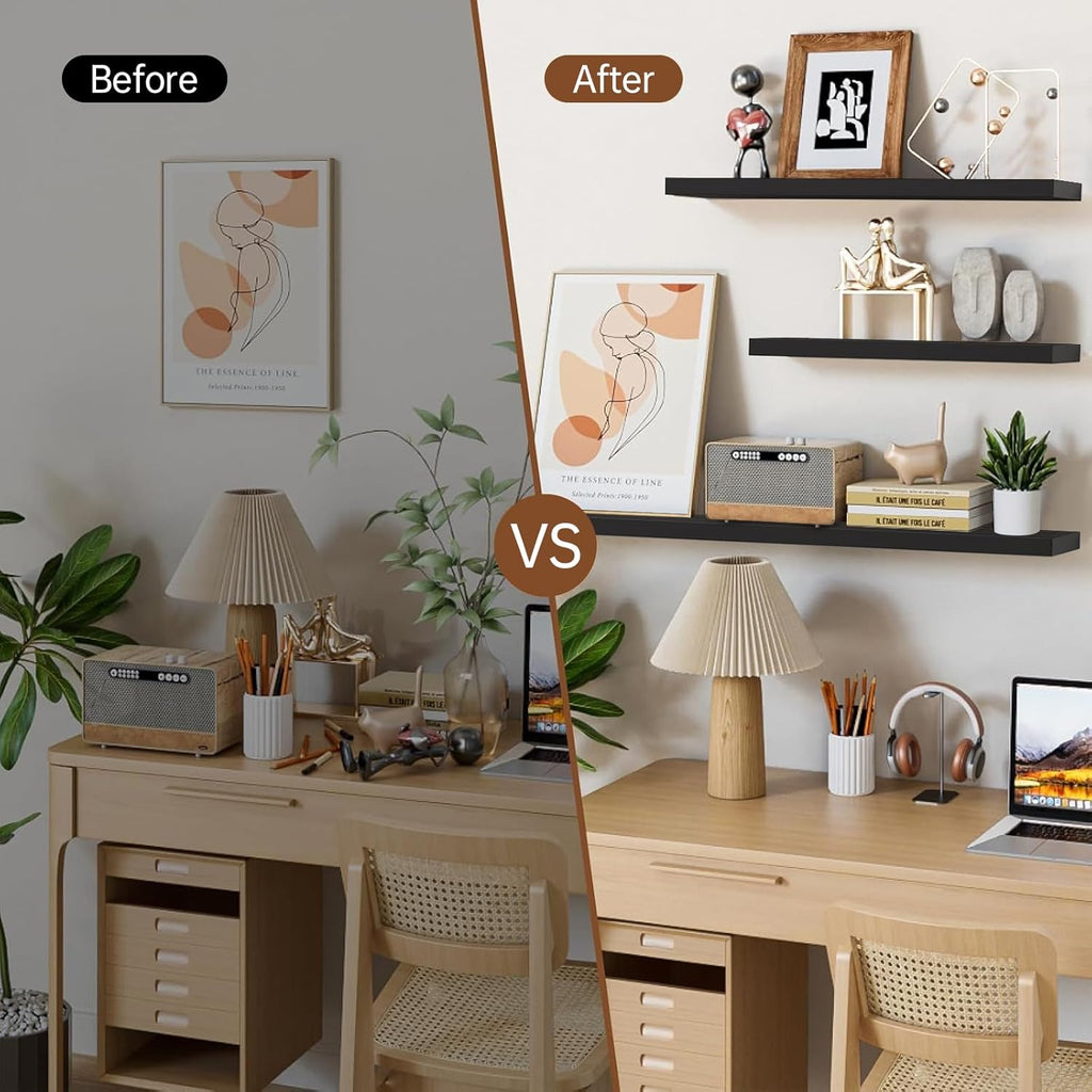 BAYKA Floating Shelves, 22.5 inch Rustic Wood Wall Mounted Shelves for Bathroom, Bedroom, Living Room, Kitchen & Office, Hanging Display Shelf with 22 lbs Capacity, for Decor, Display & Organizer