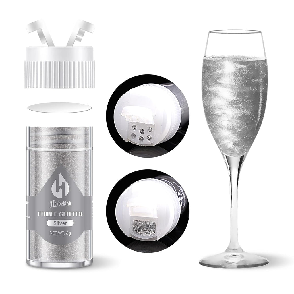 Silver Edible Glitter for Cocktails - 6g Silver Luster Dust Edible Drink Glitter Food Grade Metallic Shimmer Powder Sprinkles for Beverage Chocolate Candy