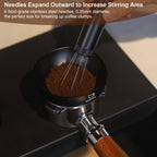 MEION Retractable WDT Espresso Distribution Tool Espresso Stirrer Tools, 0.35mm 6 Needles Coffee Distributor with Extra 6 Replaceable Needles, Espresso Machine Accessories for Barista (Black, V2)