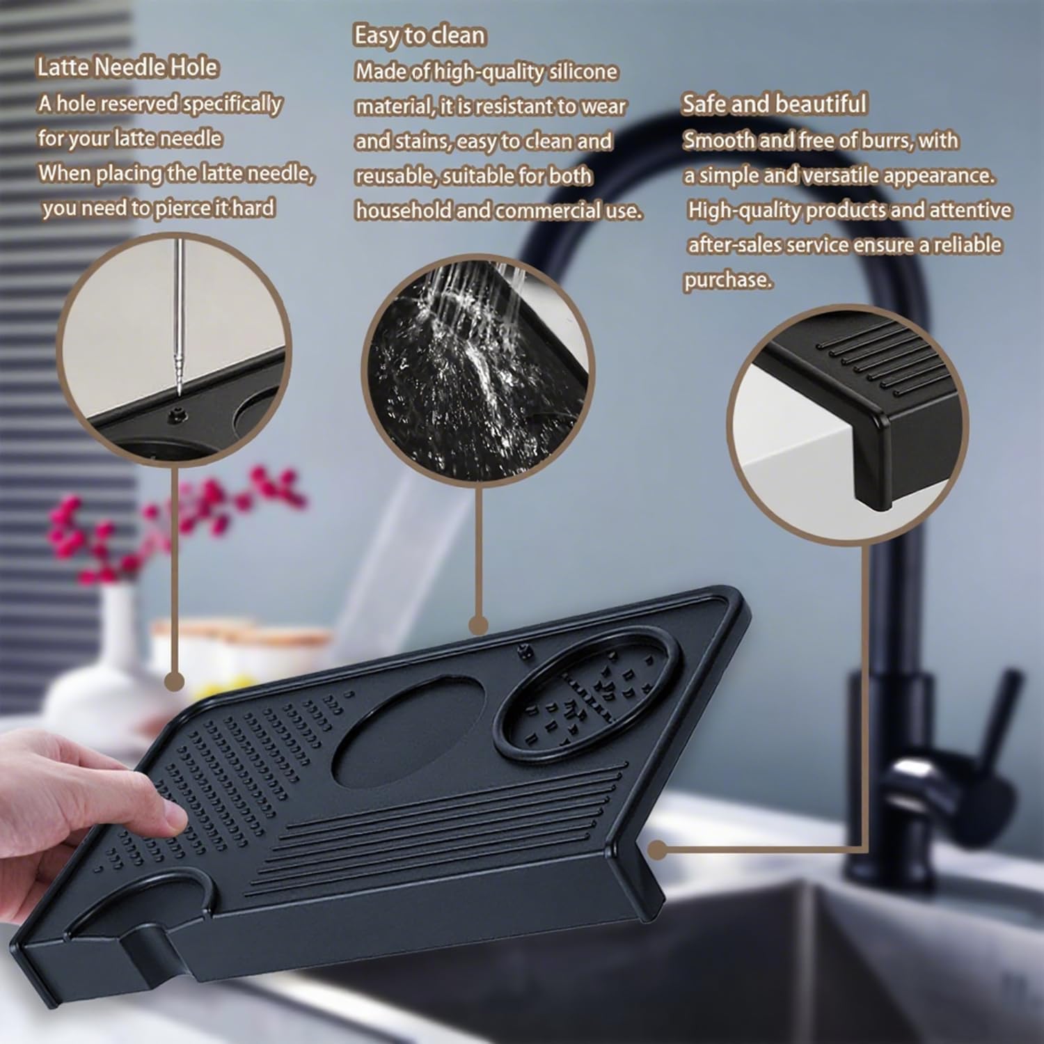 Espresso Tamping Mat,Silicone Tamping Mat,10.4 in. x 5.5 in.Coffee Machine Accessory,Waterproof and Heat Resistant Black