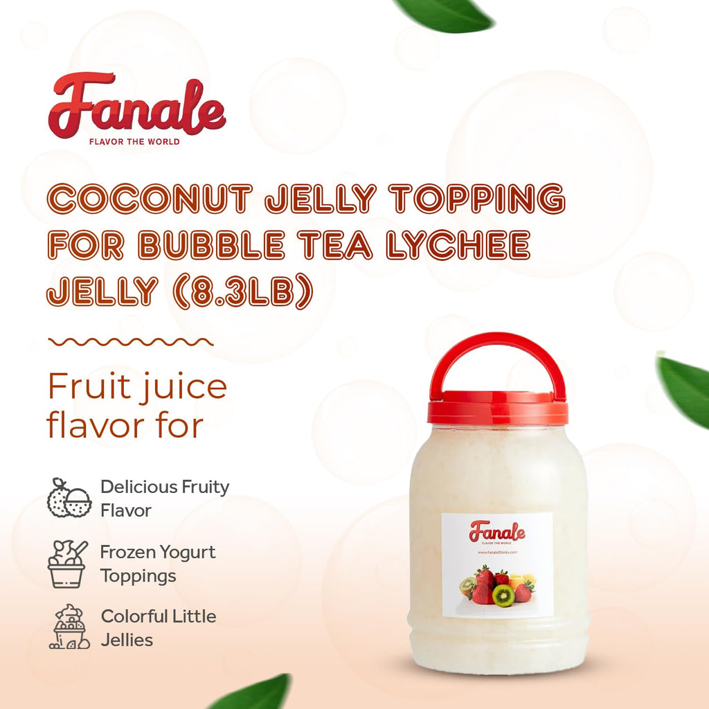 Fanale Coconut Jelly Topping nata de coco for Bubble Tea 8.3 lb | Lychee Jelly | for Boba Tea, Smoothies, Slushes, Desserts | 8.3lb | JEL005