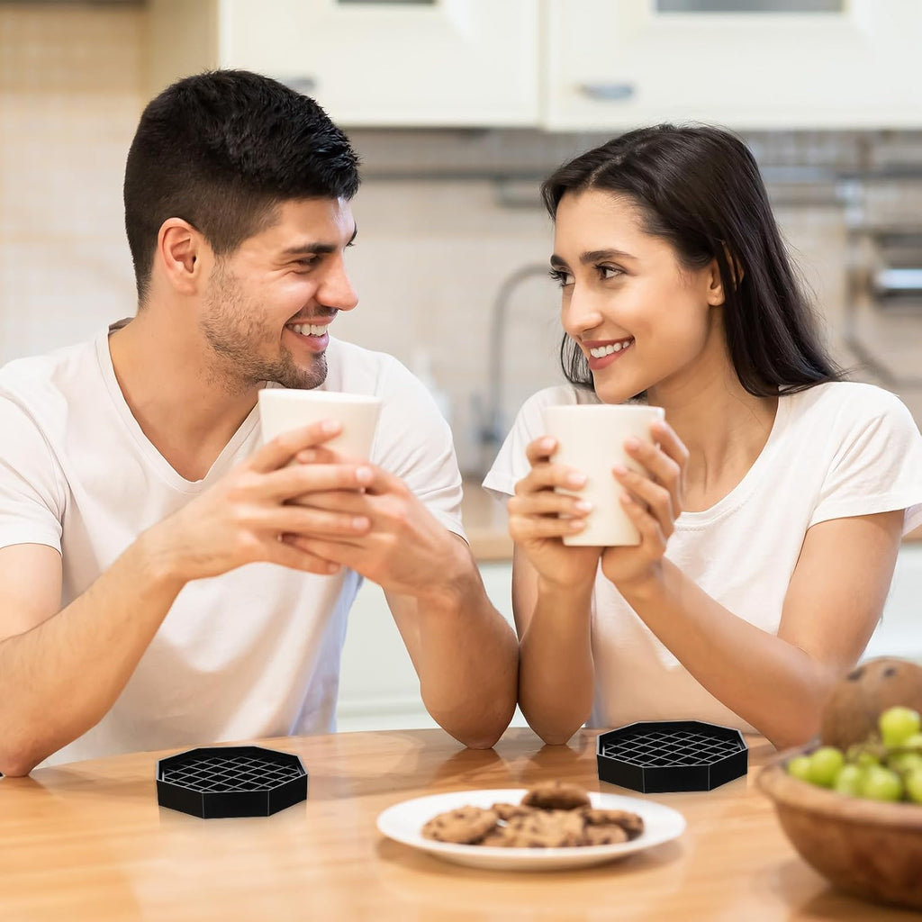 2 Pcs 4 Inch Coffee Drip Tray, Octagonal Drip Catcher Tray with Honeycomb Grid, Spill Coaster for Coffee, Tea, Wine, Beverage, Black