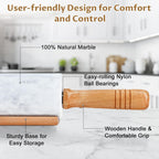 Marble Rolling Pin - 18.9" Marble Rolling Pins for Baking, Pastry, Pizza Dough & More - Polished Non-Stick Surface, Long Dough Roller with Wooden Handles & Base