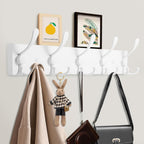 Coat Rack Wall Mount Coat Hooks Wooden Hat Rack for Wall Hooks Pine Real Wood Plank 16.9" White Coat Hanger with 5 White Triple Hooks for Hanging Coat Hat Jacket