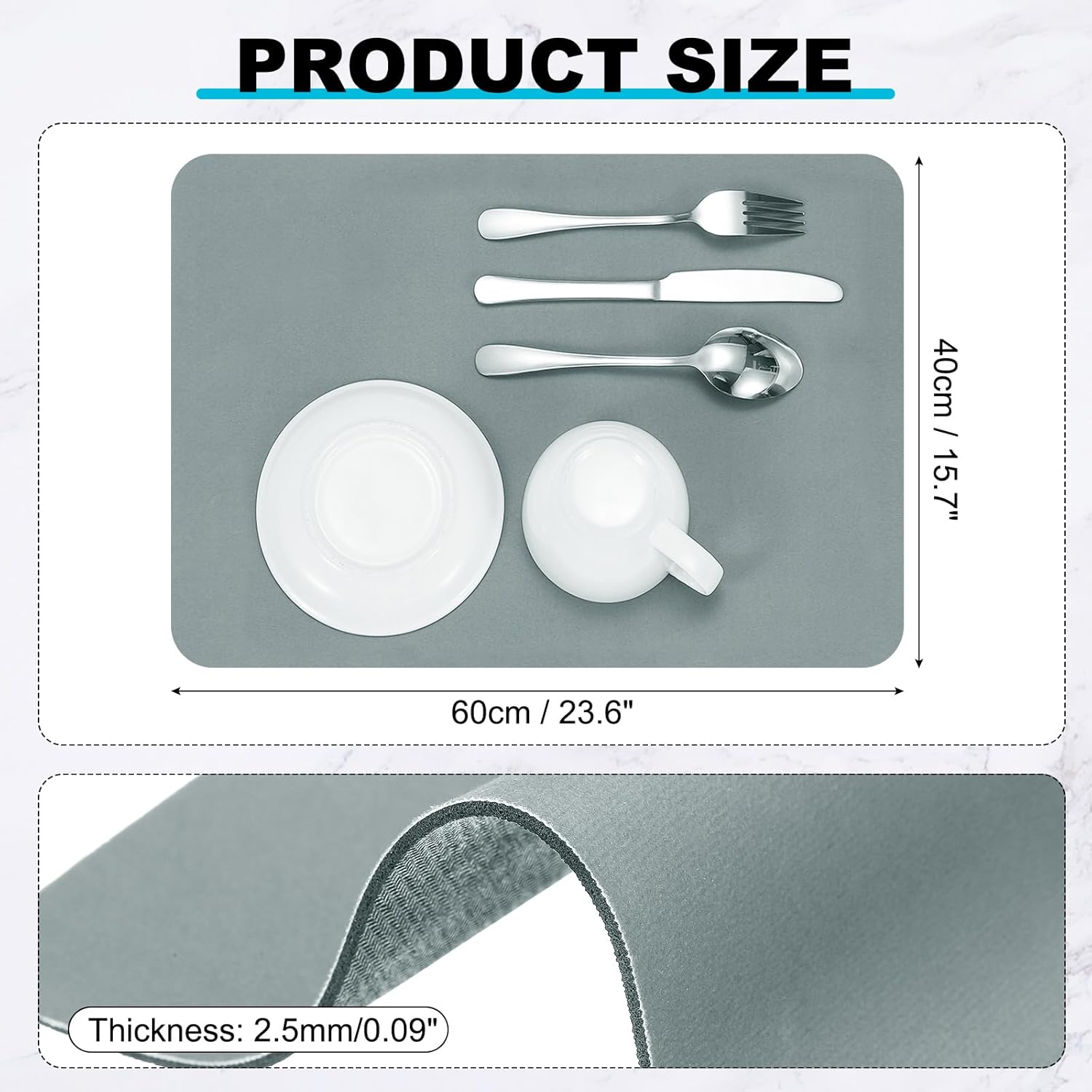 uxcell Silicone Mats for Kitchen Counter, 23.6" x 15.7" Non-Slip Countertop Protector Mat Heat Resistant Coffee Mat Waterproof Table Placemat, Gray