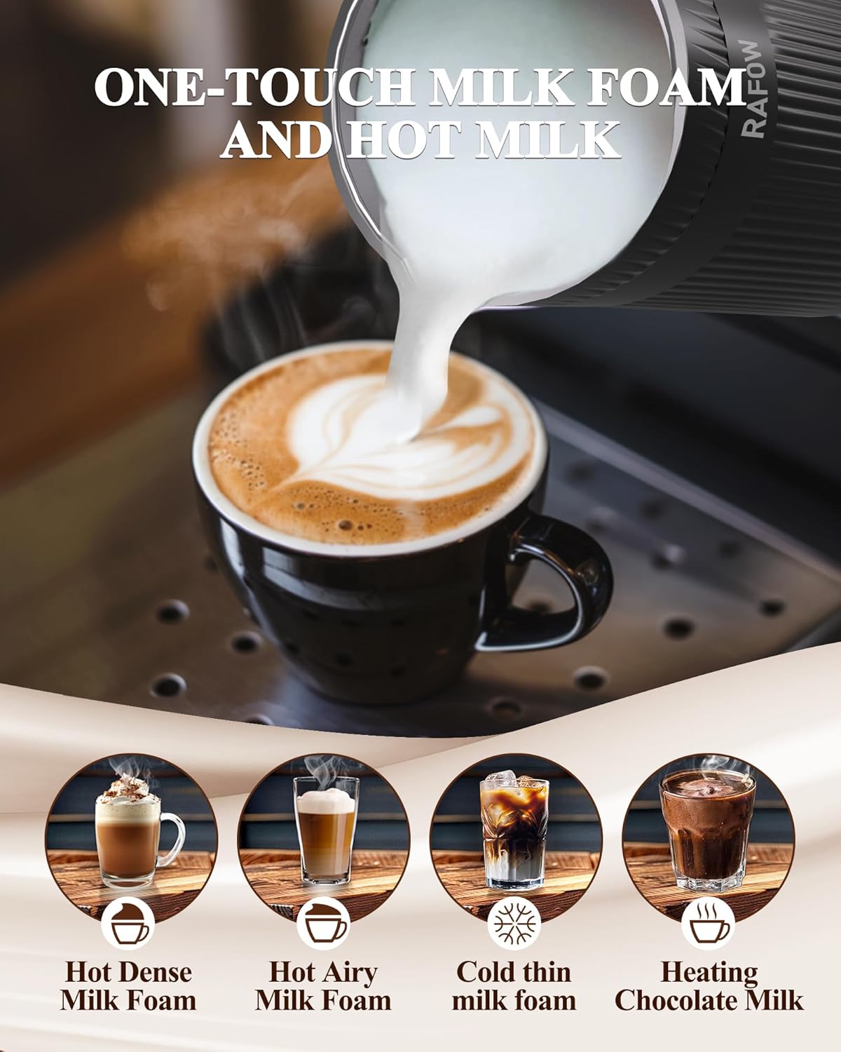 4 in 1 Electric Milk Frother: Automatic Milk Steamer Large Capacity Hot & Cold Coffee Foam Froth Maker, Milk Warmer Foamer for Latte, Cappuccino, Hot Chocolate