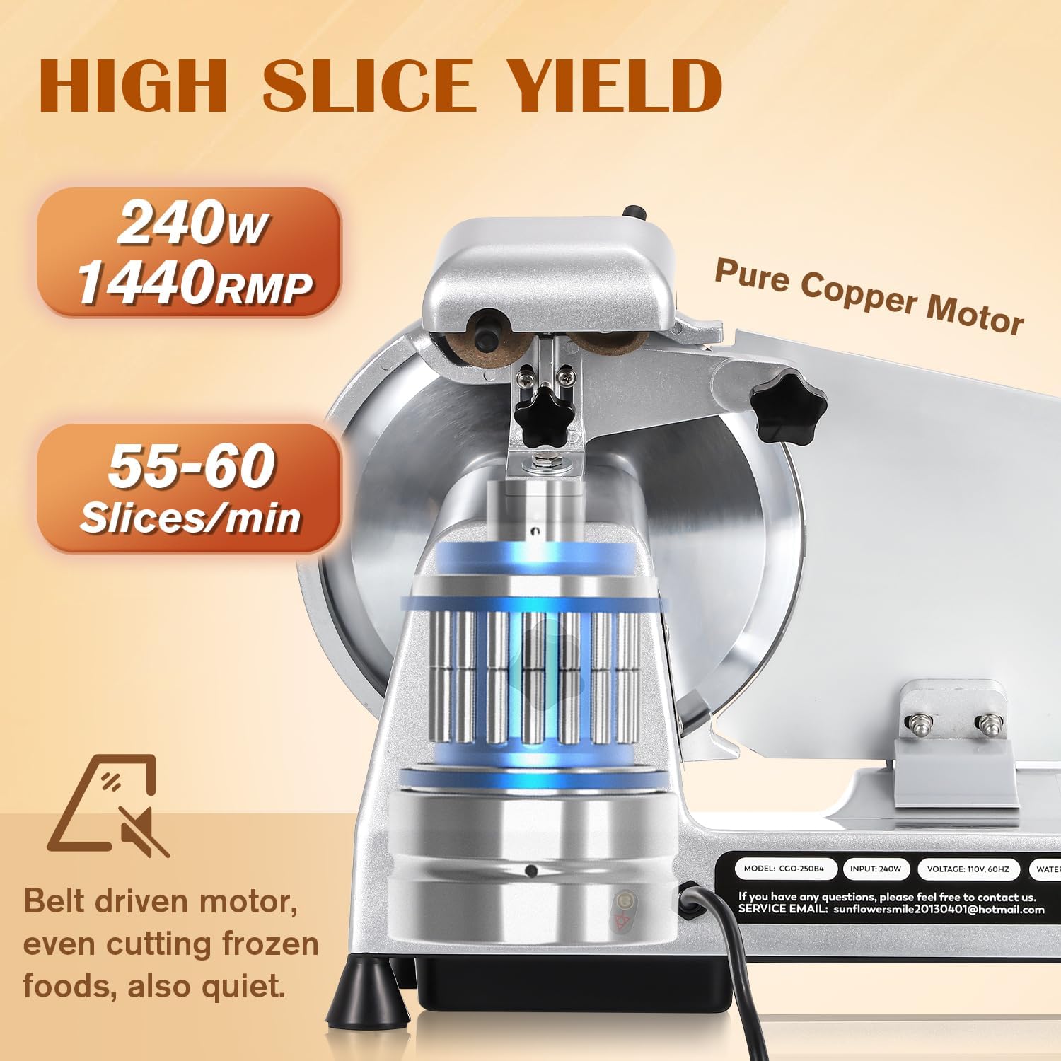 CGOLDENWALL Meat Slicer Machine, 10" 240W Electric Deli Meat Cheese Food Slicer, 0-1/2" Adjustable Thickness Semi-Auto Frozen Meat Slicer for Home & Commercial, Copper Motor Low Noise Durable
