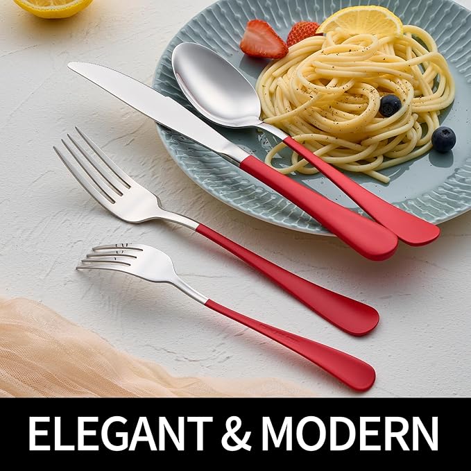 20-Pieces Red Silverware Sets for 4,Red Handle Stainless Steel Cutlery Set, Include Forks Spoons and Knives Set, Dishwasher Safe Utensil Sets for Home Restaurant