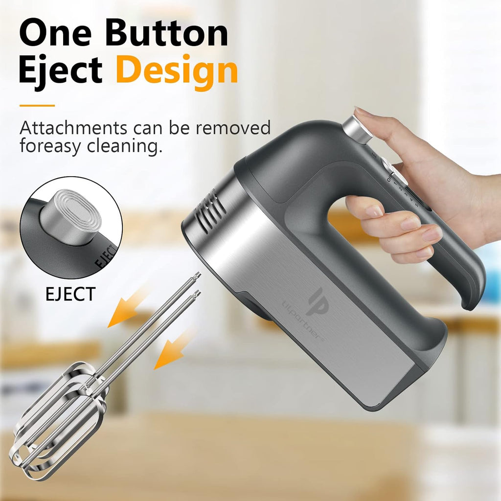 Hand Mixer Electric, 450W Kitchen Mixers with Scale Cup Storage Case, Turbo Boost/Self-Control Speed + 5 Speed + Eject Button + 5 Stainless Steel Accessories, For Easy Whipping Dough,Cream, Cake