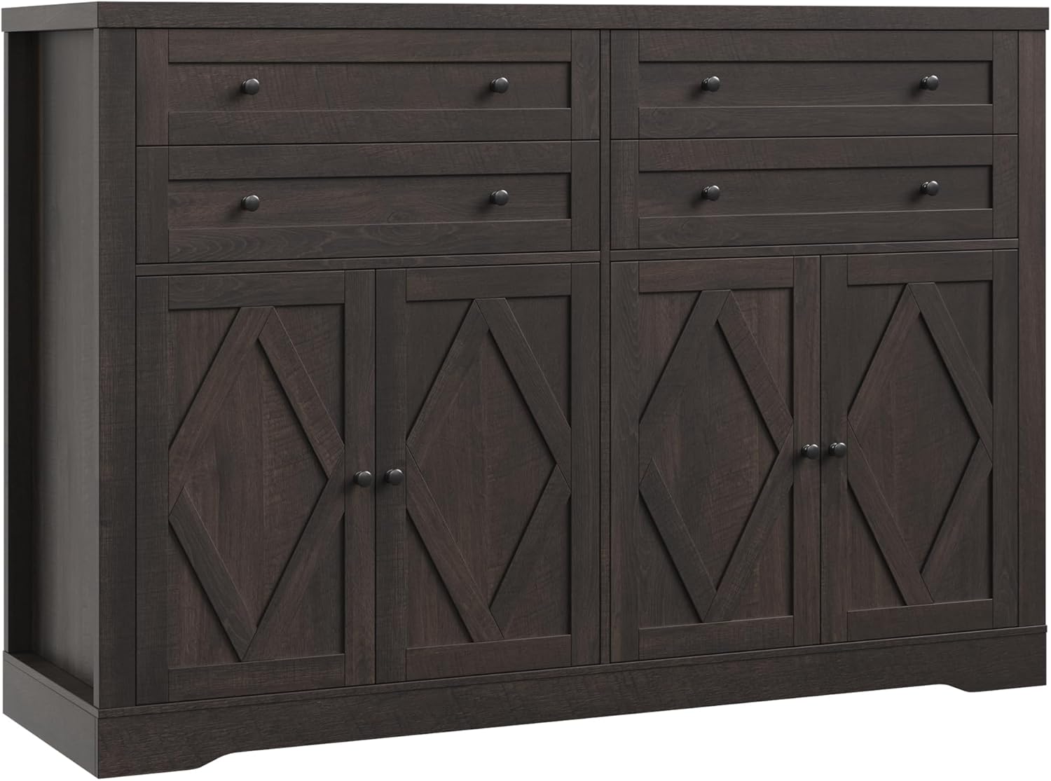 HOSTACK 55" Coffee Bar with 4 Large Drawers, 40" Tall Buffet Cabinet with Storage, Kitchen Storage Cabinet, Modern Farmhouse Sideboard Buffet, Adjustable Shelves for Living Room, Dark Brown