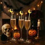 30 Pcs Halloween Swizzle Sticks Plastic Coffee and Cocktail Stirrers Fall Thanksgiving Drink Stirrers Cocktail Mixers for Halloween Fall Autumn Party Tea Coffee Bar Decoration(Moon and Cat)