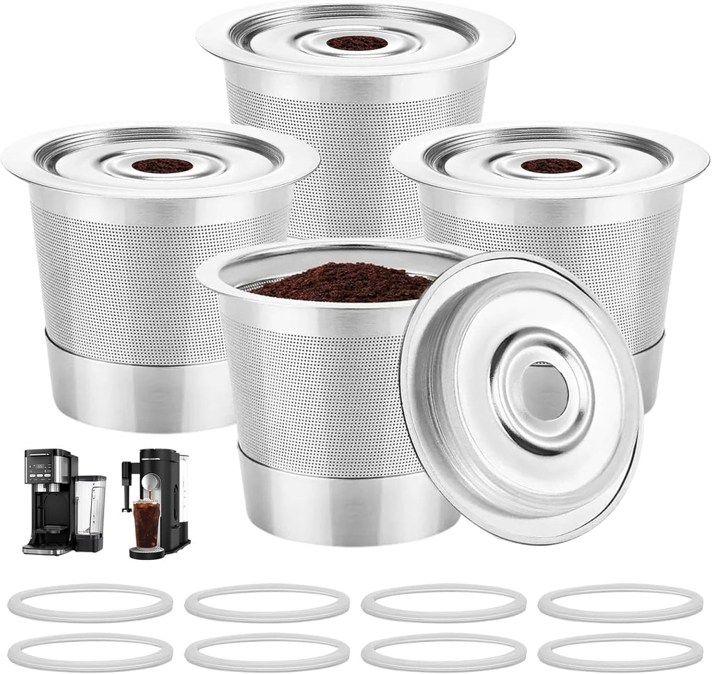Reusable K Cups Compatible with Ninja Pods and Grounds Coffee Maker, Stainless Steel K Cup for Ninja Dual Brew CFP101 & Ninja Single-Serve PB051/PB041, Reusable Coffee Filter Pods Accessories (4 Pack)
