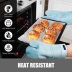 Rorecay 6pcs Oven Mitts and Pot Holders Sets, Extra Long Silicone Oven Gloves Heat Resistant 500 Degrees Non-Slip Potholders Hot Pads for Kitchen Baking Cooking, Quilted Liner, Winter Sky