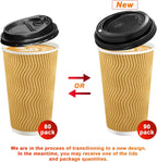 80 Pack 16 OZ Disposable Coffee Cups with Lids and Straws, Insulated Paper Coffee Cups with Lids, Corrugated Ripple Wall To Go Cups for Hot Drink, Coffee, Hot Chocolate, Water, Juice - Champagne