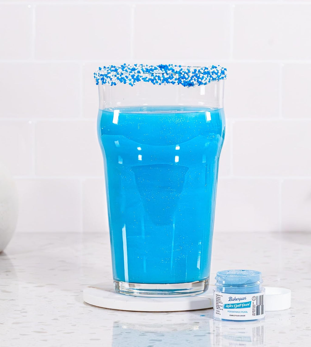 Bakerpan Pearl Luster Dust Edible, Periwinkle Blue Edible Glitter for Cocktails, 4 Grams Edible Glitter for Cake Decorating, Cookies, Chocolates and Candies, Drinks (Made in USA)