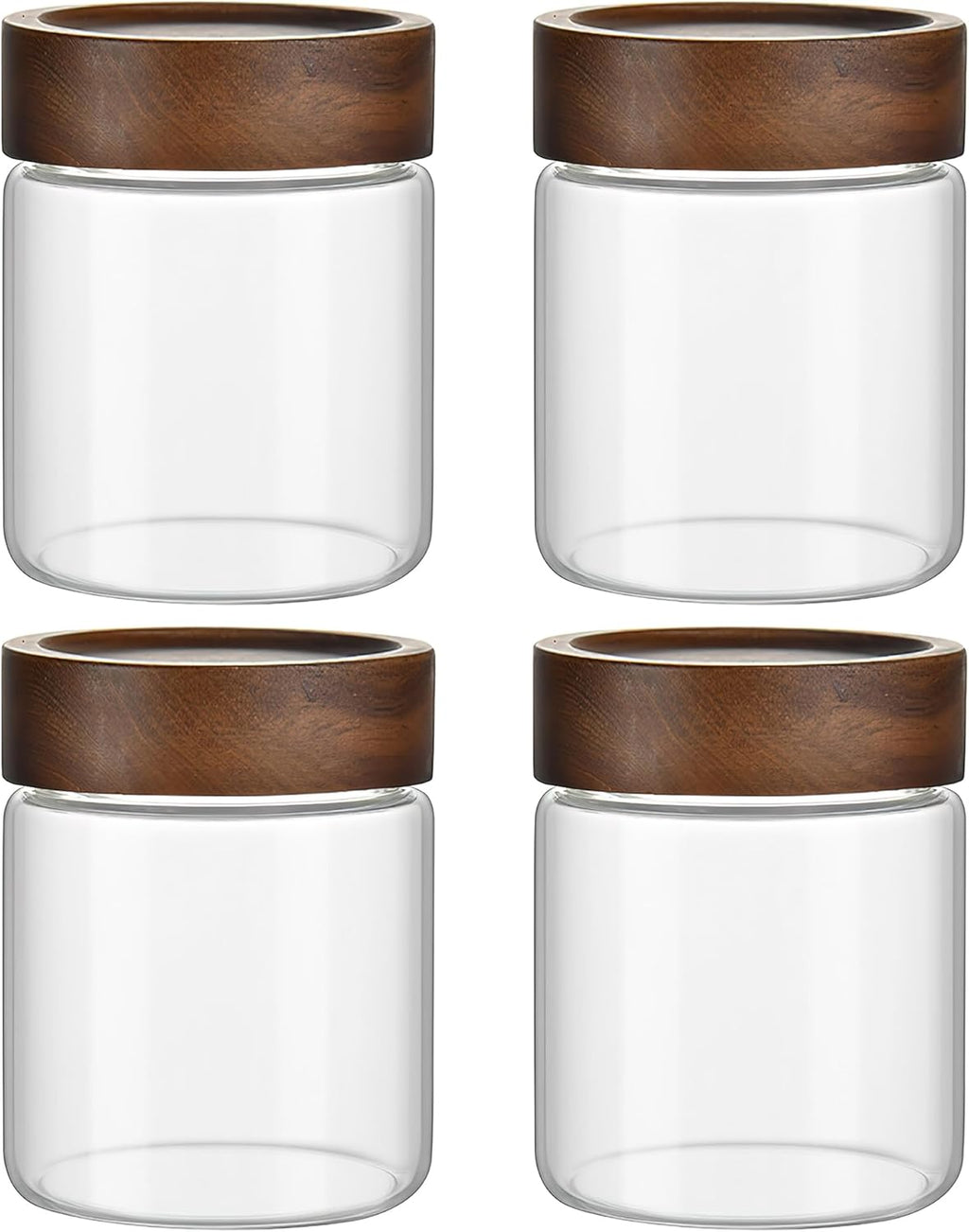 12 oz/350 ml Clear Glass Storage Canister with Airtight Wooden Lid, 4 Pack Small Overnight Oats Containers, Cute Decorative Salad Jar for Snacks Yogurt Spice Sugar Cereal Fruit Coffee Tea