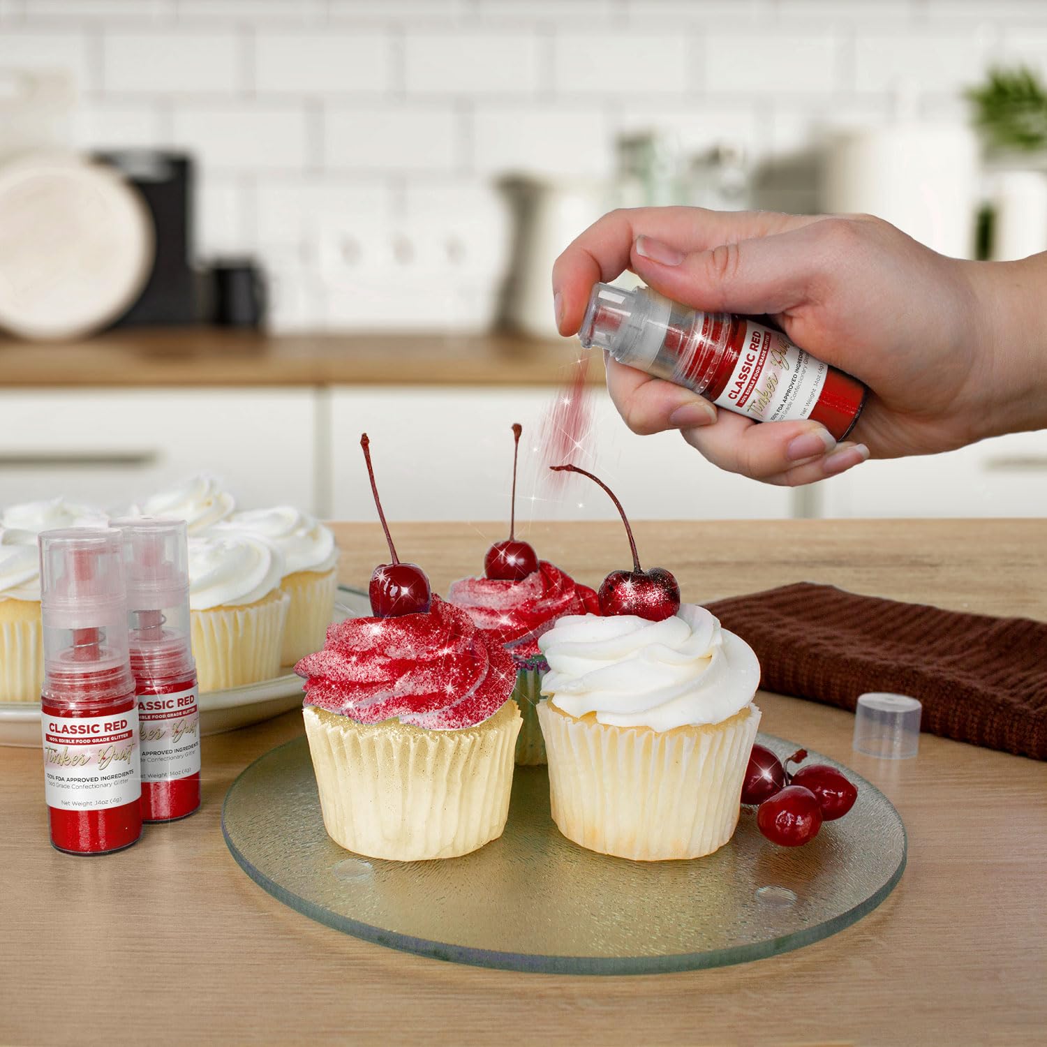 Bakell - Classic Red Tinker Dust (4g, 1x Mini Spray Pump) Edible Glitter for Food, Desserts, and Beverages!