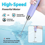 Milk Frother with Stand Rechargeable- Handheld Coffee Frother with 3 Stainless Whisks 3 Speed Adjustable, Electric Whisk Drink Mixer, Foam Maker Blender for Matcha Latte Cappuccino Chocolate