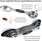 TILUCK measuring cups and magnetic measuring spoons set, stainless steel measuring cups, 6 double-sided stainless steel measuring spoons & 1 leveler (6+7)