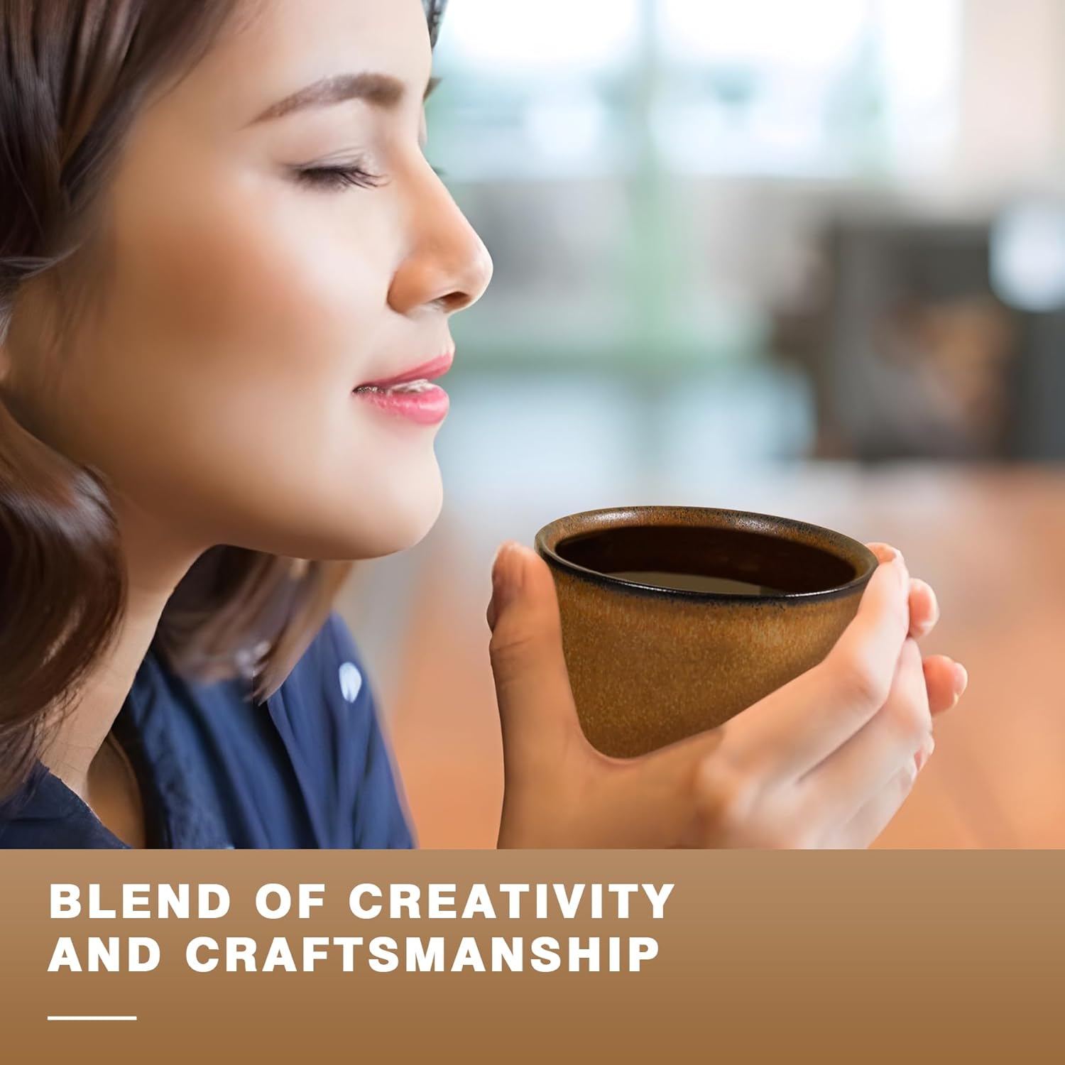 Ceramic Espresso Cups Set of 4, Double Walled Espresso Coffee Mugs for Nespresso Cups, Special glazed Demitasse Cups Expresso Coffee Cup for Espresso Machine (Brown)