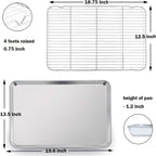 P&P CHEF 19.6 Inch Stainless Steel Baking Sheet with Rack Set (2 Pans+ 2 Racks), Cookie Sheets Baking Trays and Cooling Wire Racks, Oven & Dishwasher Safe, Pans with Flat Racks
