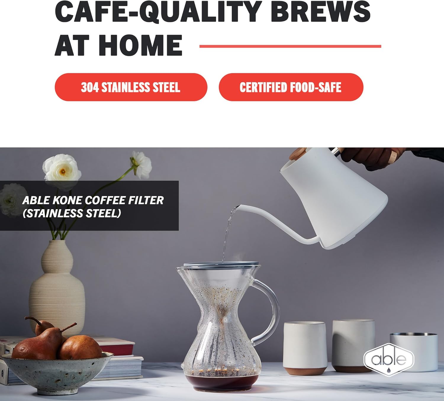 Able KONE – The Original Chemex Reusable Stainless Steel Pour Over Coffee Filter