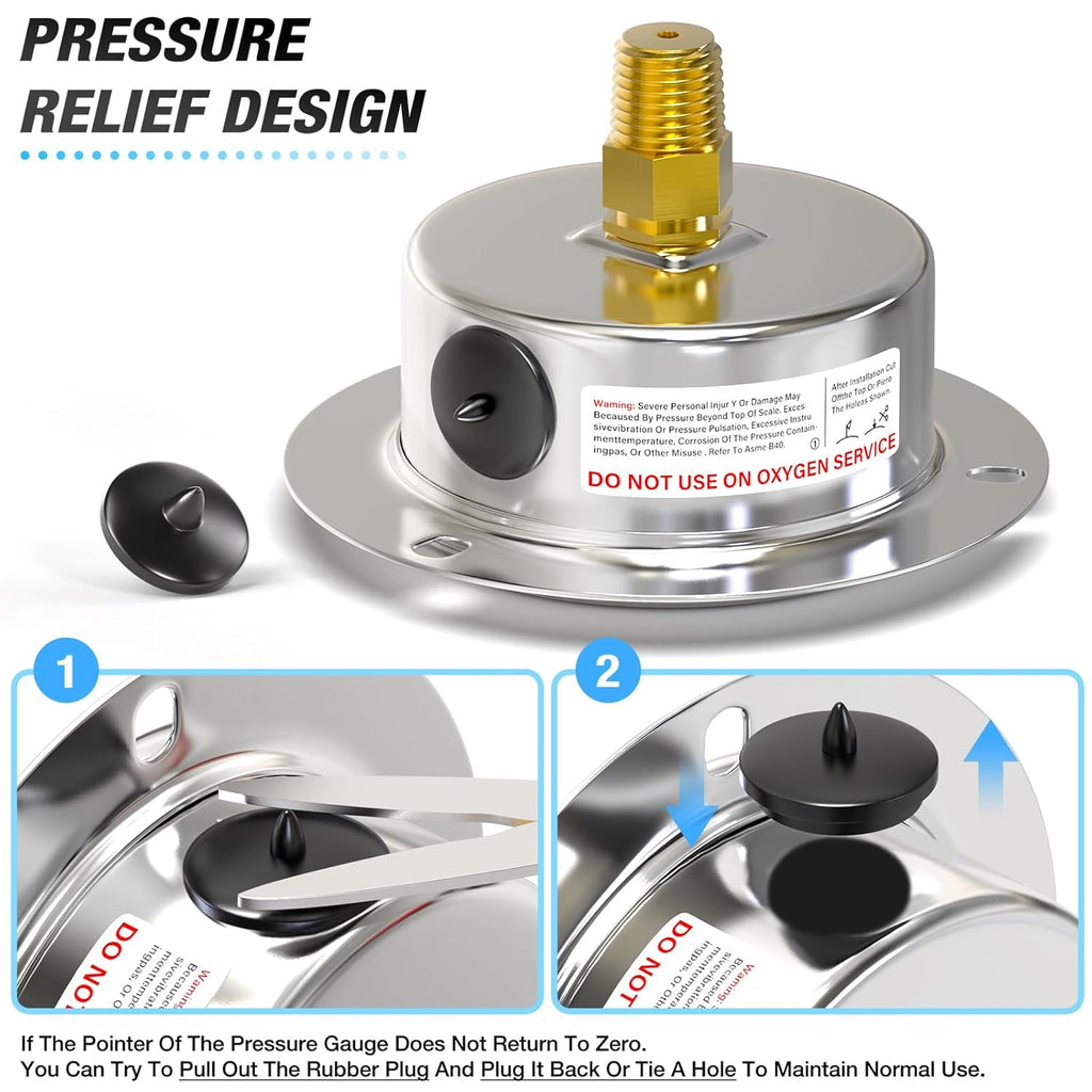 MEANLIN MEASURE 0~30Psi Liquid Filled Pressure Gauge Front Flange Panel Mount, 1/4" NPT 2.5" FACE DIAL Stainless Steel Case with Phillips Screw and Nut, +/-3-2-3%