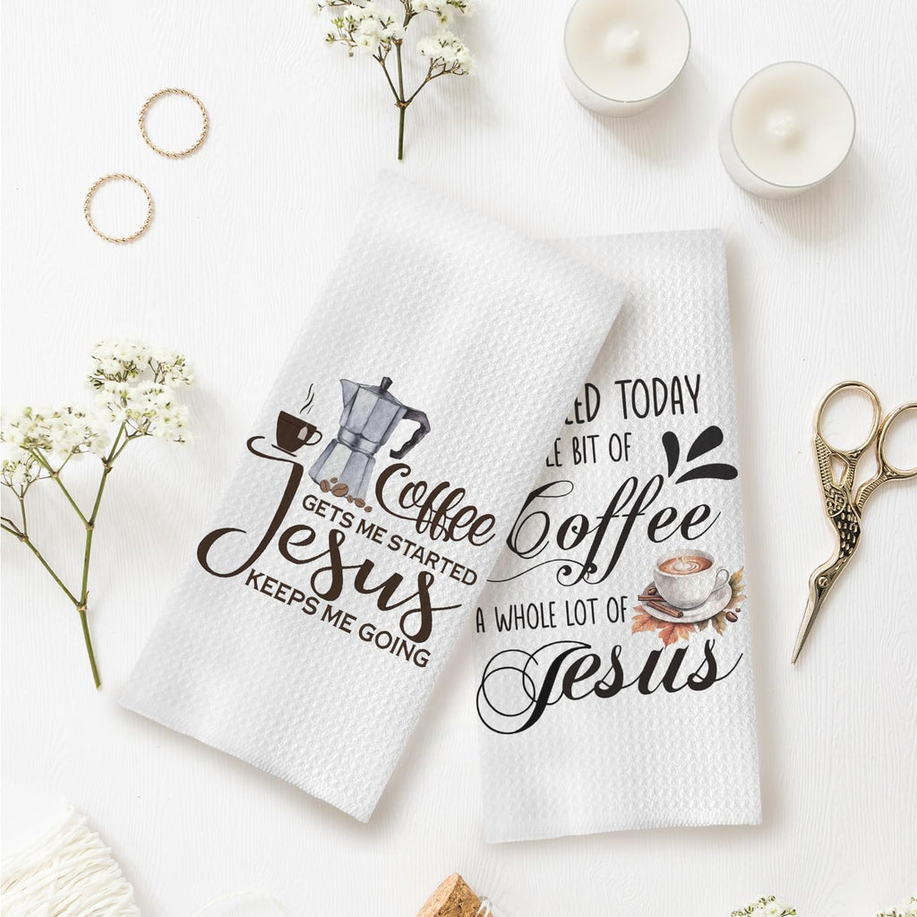 Christian Coffee Kitchen Towels, Decor, Bar Gifts, Dish Towels, 16x24 Inches Set of 2