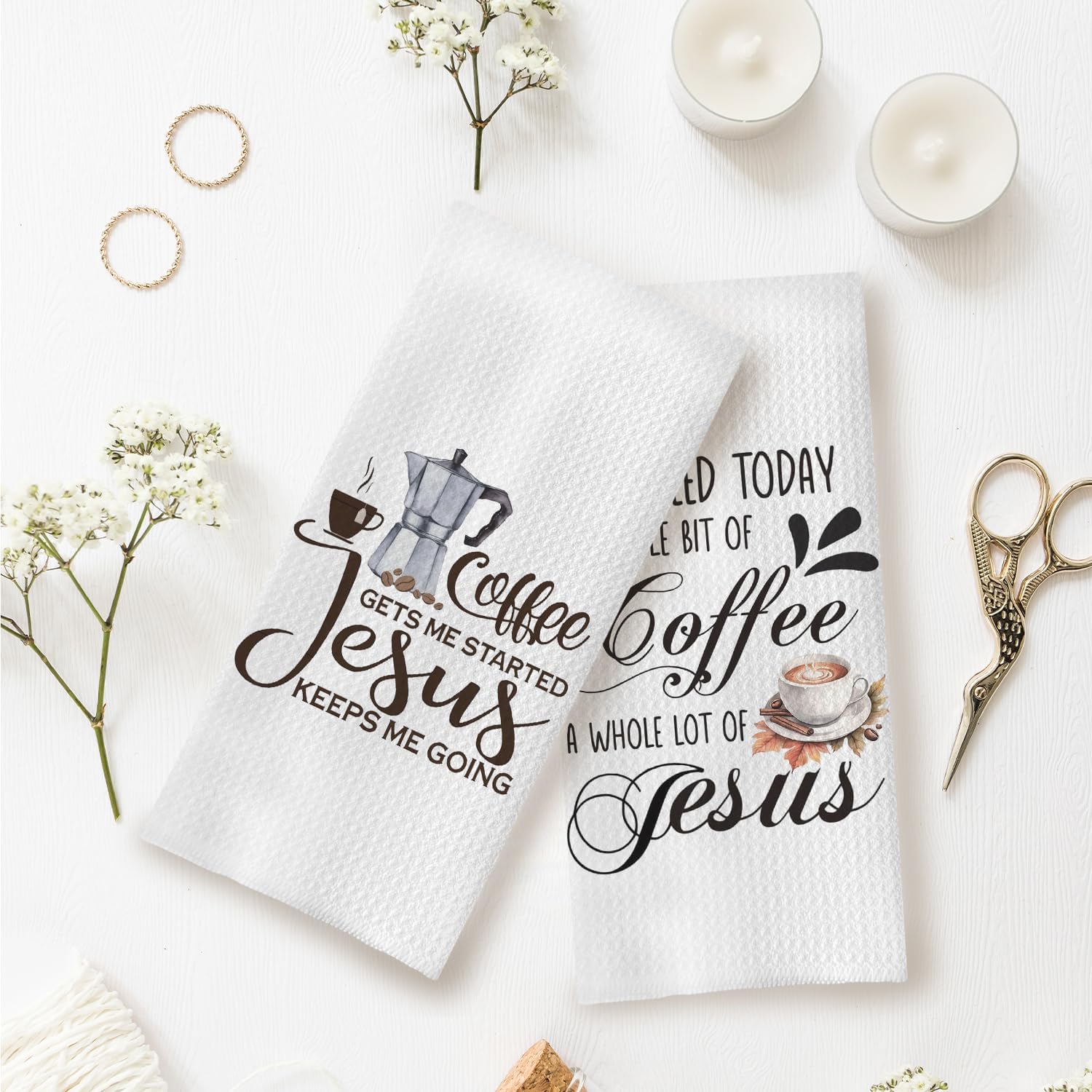 Christian Coffee Kitchen Towels, Decor, Bar Gifts, Dish Towels, 16x24 Inches Set of 2
