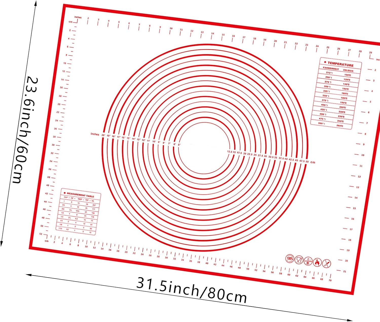 32x24" Extra Large Dough Mat Silicone Baking Mats for Rolling Pastry Kneading Sheet Sourdough Bread Baking Supplies Red
