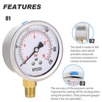 0-230 Psi Glycerin Liquid Filled Pressure Gauge, 2.5" Dial Size, 1/4" NPT Lower Mount, 304 Stainless Steel Case, for Pool Pump Sand Filter Air Compressor, Water Oil Air Pressure Test