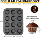 HONGBAKE Muffin Pan for Baking, Nonstick Cupcake Tin 12 Cup, 2 Pack Cup Cake Tray, Premium Cheesecake Pans, Dishwasher Safe - Dark Grey