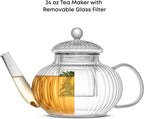 JoyJolt Fluted Glass Teapot Set 34oz, Stovetop Safe Tea Kettle, Borosilicate Clear Kettle with Removable Glass Infuser, Blooming and Loose Leaf Tea Maker and Brewer
