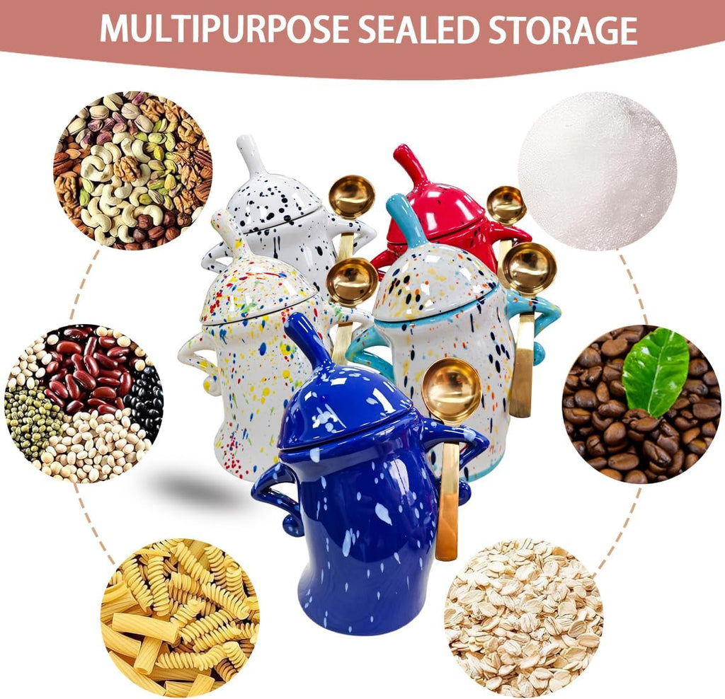 Canister With Attitude - 1.2L Ceramic Storage Jar with Lid, Airtight Kitchen Canisters Set for Coffee, Sugar & Tea | Farmhouse Flour Sugar Storage Container, Handmade with Spoon Rest (Red)