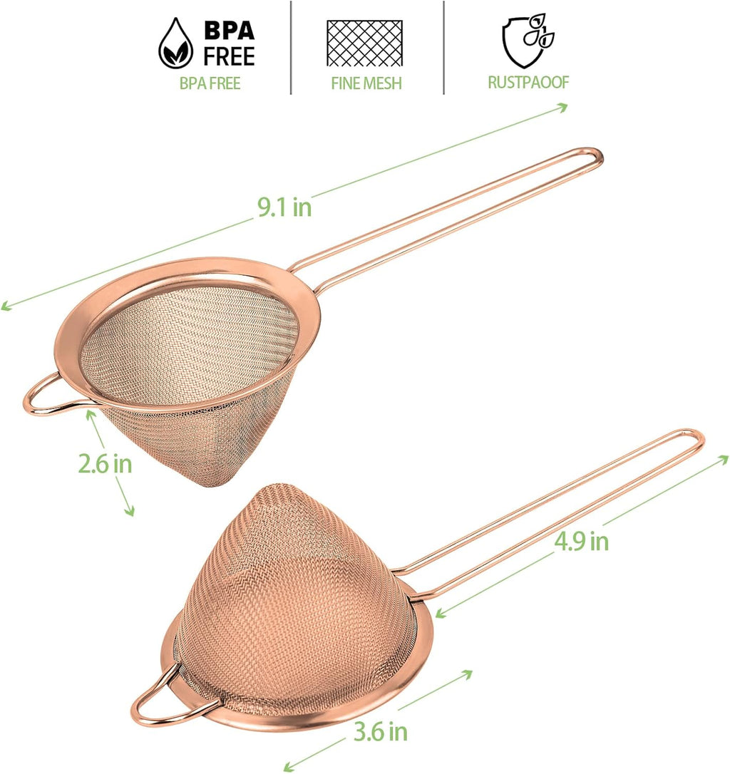 2 Pack Stainless Steel Small Food Strainer, Fine Mesh Sieve with Long Handle, Cocktail Strainer For Cocktails, Tea Herbs, Coffee & Drinks, Rust Proof & Great as Tea Strainer, 3.5inch