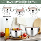 TeamFar Mixing Bowls with Lids, 5-Piece Stainless Steel Metal Nesting Salad Bowl for Mixing Prepping, Healthy & Heavy Duty, Airtight Lids & Dishwasher Safe, 4.5/3/1.5/1/0.7 QT-Khaki